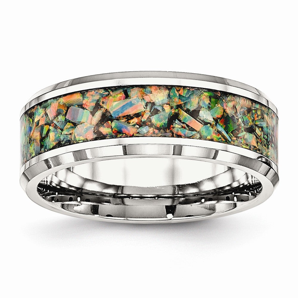 Lab-Created Opal Inlay Wedding Band in Stainless Steel, 8mm