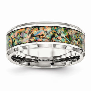 Chisel Men's Opal Inlay Wedding Band in Stainless Steel, 8mm Comfort Fit, Size 7–13 - Sophia Jewelers