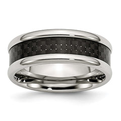 Stainless Steel Wedding Band with Black Carbon Fiber Inlay Engravable - 7 - 7