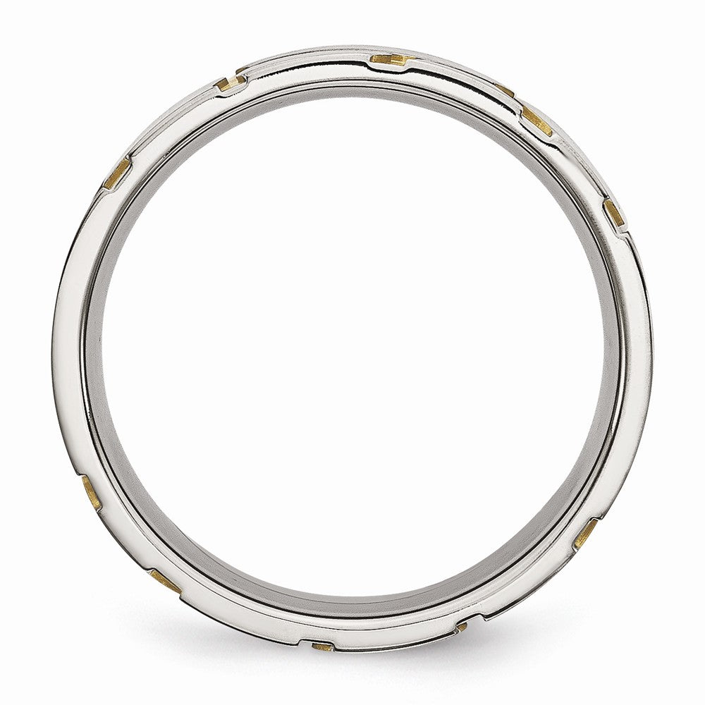 Grooved Wedding Band in Stainless Steel with Gold IP, 6mm Secondary image