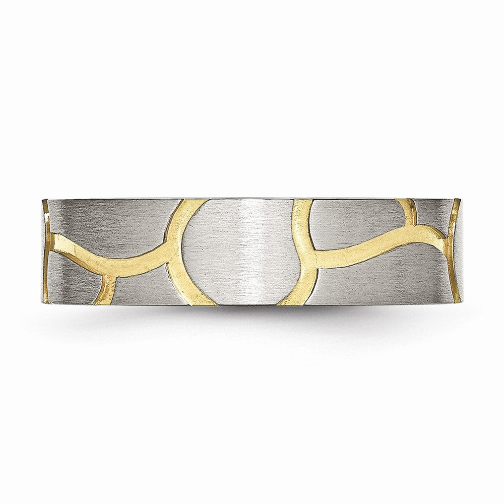 Grooved Wedding Band in Stainless Steel with Gold IP, 6mm