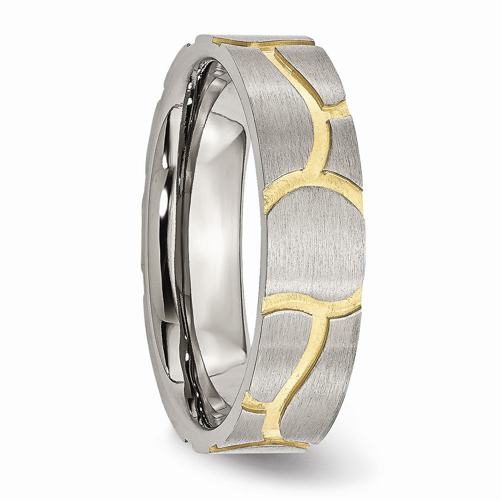 Grooved Wedding Band in Stainless Steel with Gold IP, 6mm