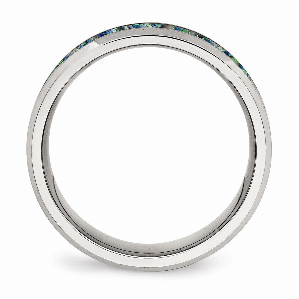 Stainless Steel Polished with Blue Imitation Opal 8mm Men's Ring