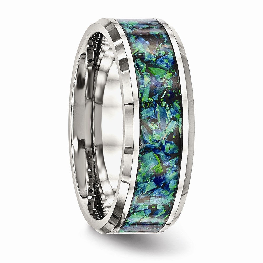 Lab-Created Opal Inlay Wedding Band in Stainless Steel, 8mm