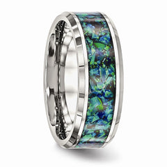 Stainless Steel Polished with Blue Imitation Opal 8mm Men's Ring