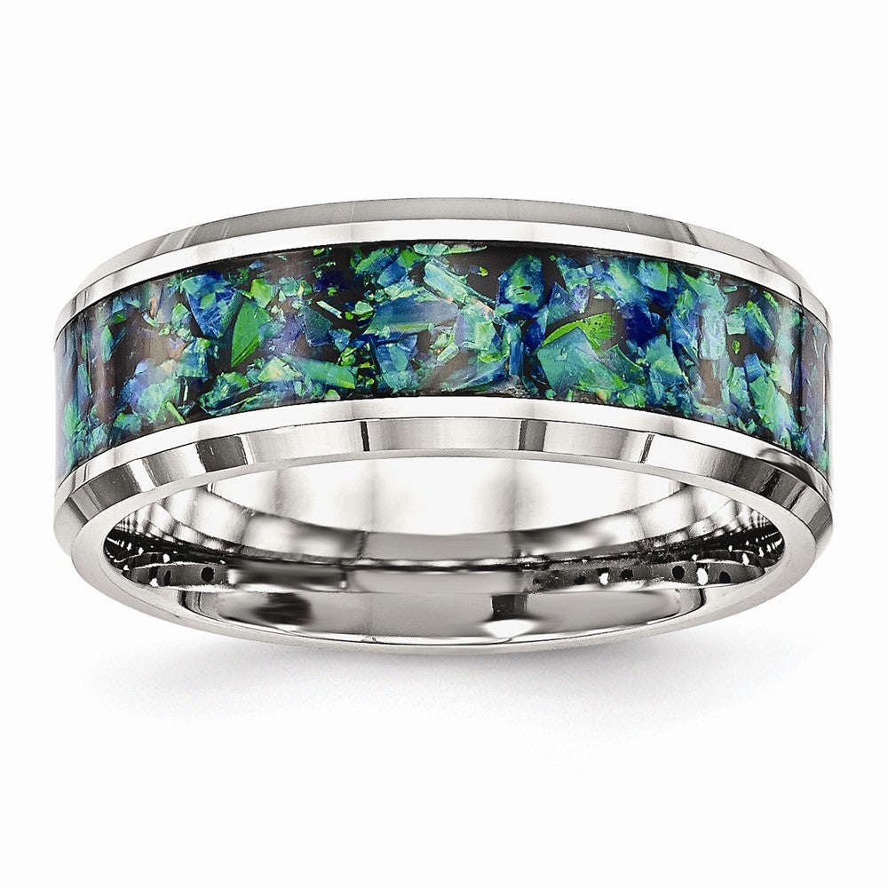 Lab-Created Opal Inlay Wedding Band in Stainless Steel, 8mm