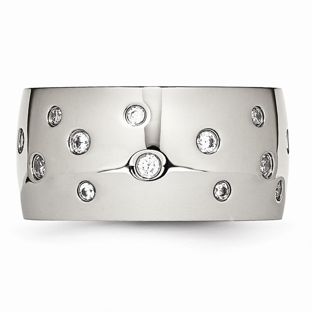 Cubic Zirconia Wedding Band in Stainless Steel, 12mm