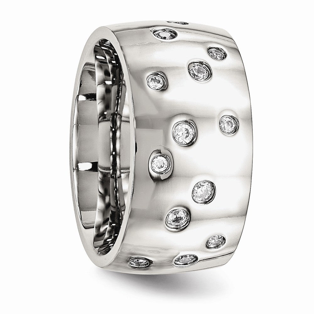Cubic Zirconia Wedding Band in Stainless Steel, 12mm