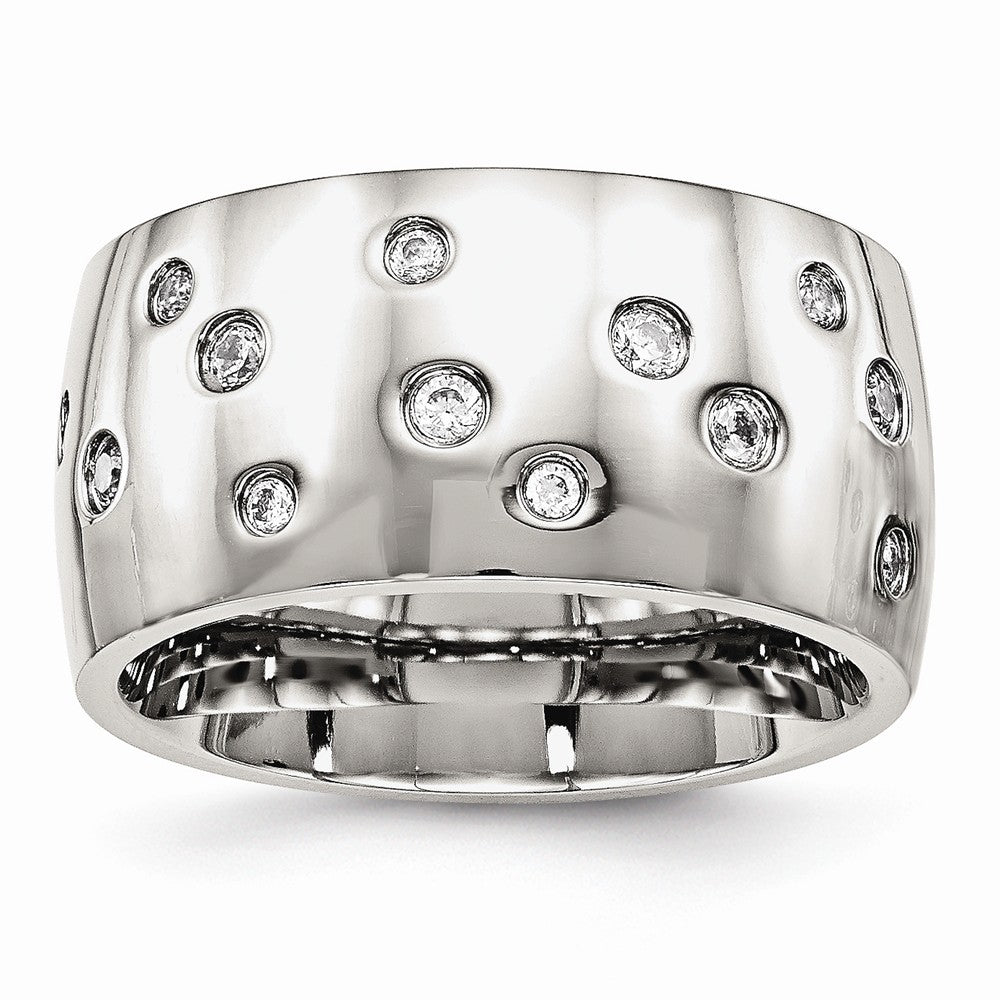 Cubic Zirconia Wedding Band in Stainless Steel, 12mm