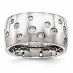 Cubic Zirconia Wedding Band in Stainless Steel, 12mm