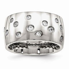 Stainless Steel Polished Wedding Band with CZ Elegant Design - 6