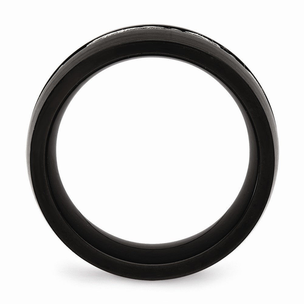 Stainless Steel Black IP Wedding Band with CZ Brushed Finish