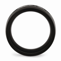 Stainless Steel Black IP Wedding Band with CZ Brushed Finish - 6