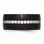 Stainless Steel Black IP Wedding Band with CZ Brushed Finish