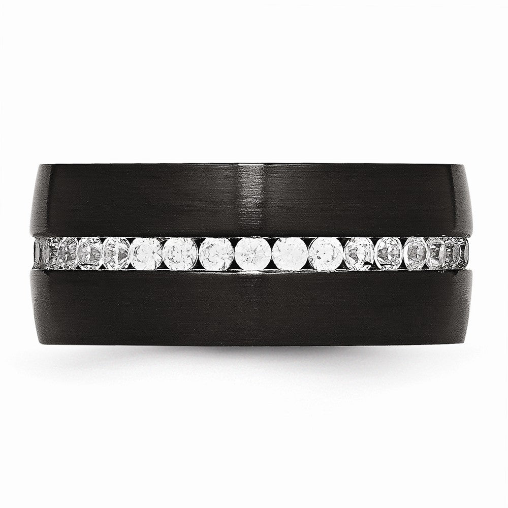 Stainless Steel Black IP Wedding Band with CZ Brushed Finish