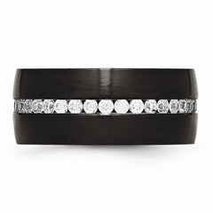 Stainless Steel Black IP Wedding Band with CZ Brushed Finish - 6