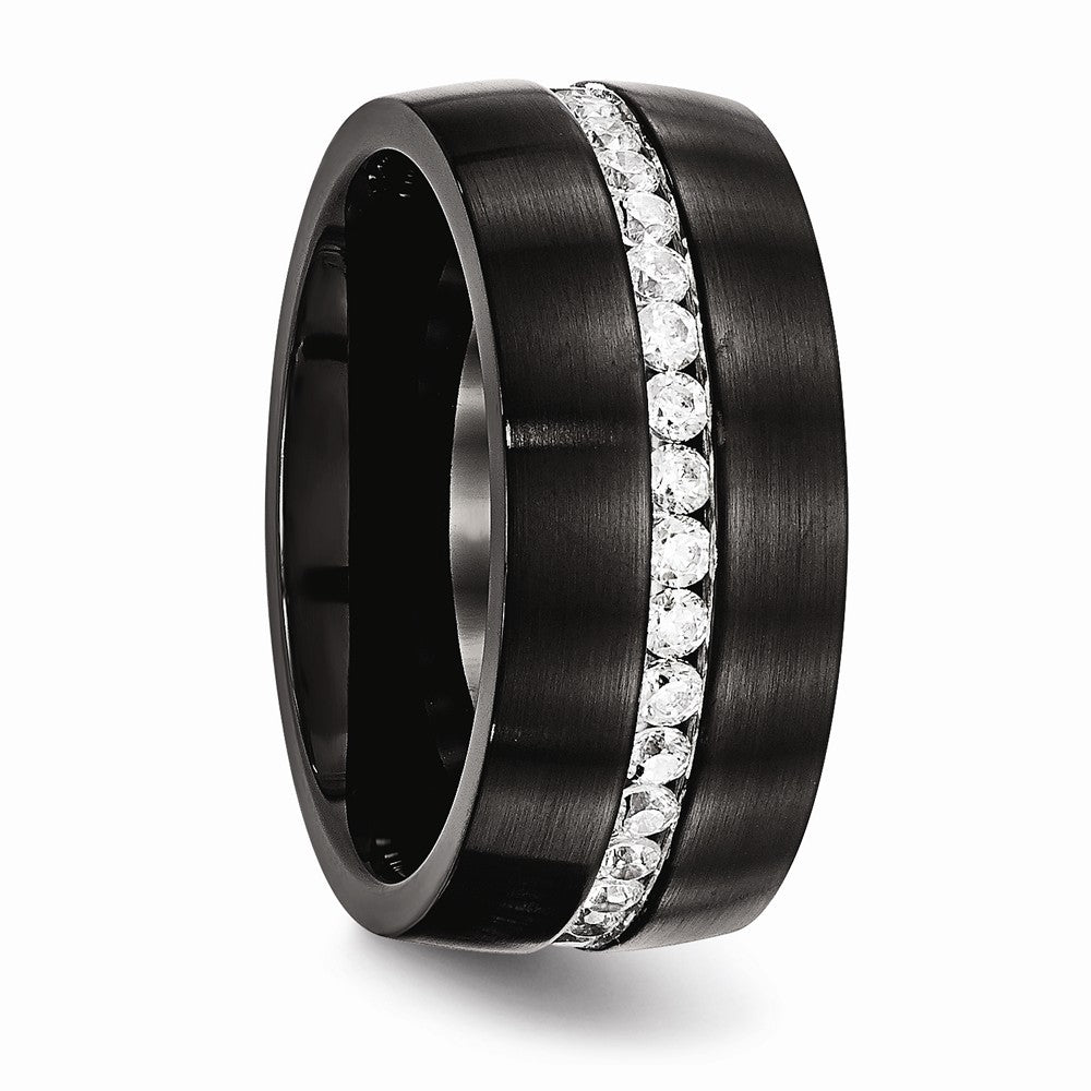 Stainless Steel Brushed and Polished Black IP CZ Ring