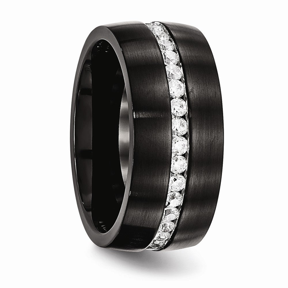 Stainless Steel Black IP Wedding Band with CZ Brushed Finish