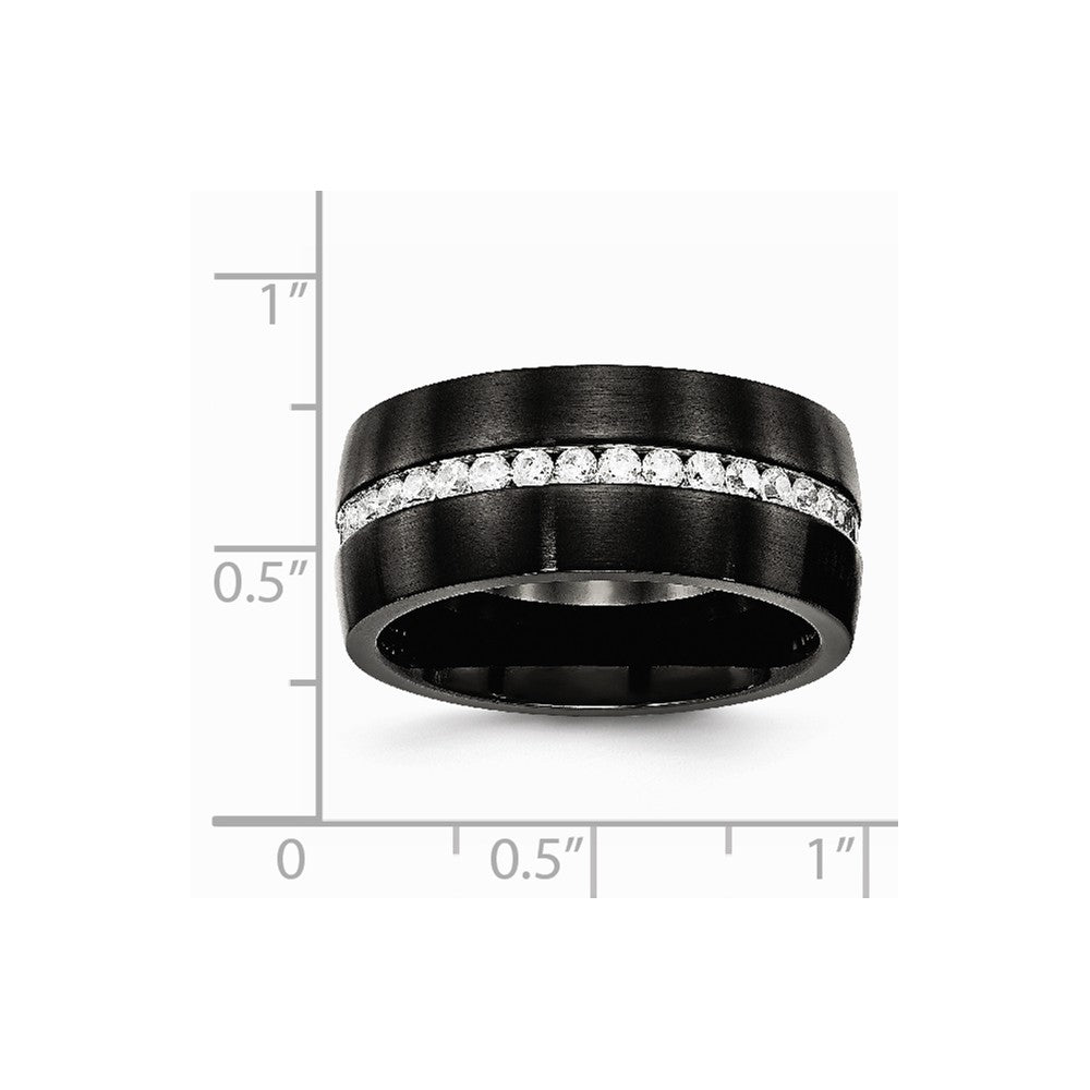 Stainless Steel Brushed and Polished Black IP CZ Ring