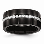 Stainless Steel Black IP Wedding Band with CZ Brushed Finish