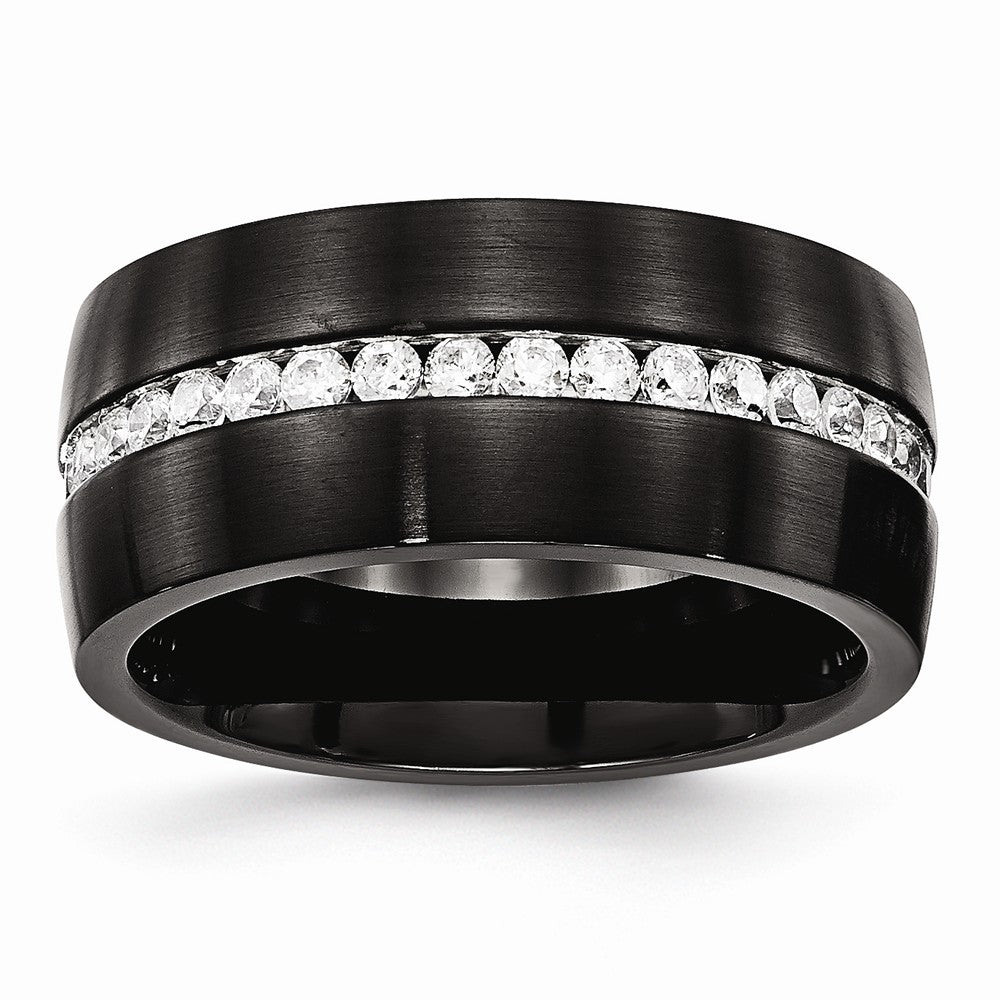 Stainless Steel Black IP Wedding Band with CZ Brushed Finish - 6