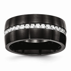 Stainless Steel Black IP Wedding Band with CZ Brushed Finish - 6
