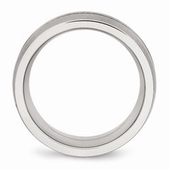 Stainless Steel Wedding Band with Synthetic CZ, Polished & Brushed Finish - 6