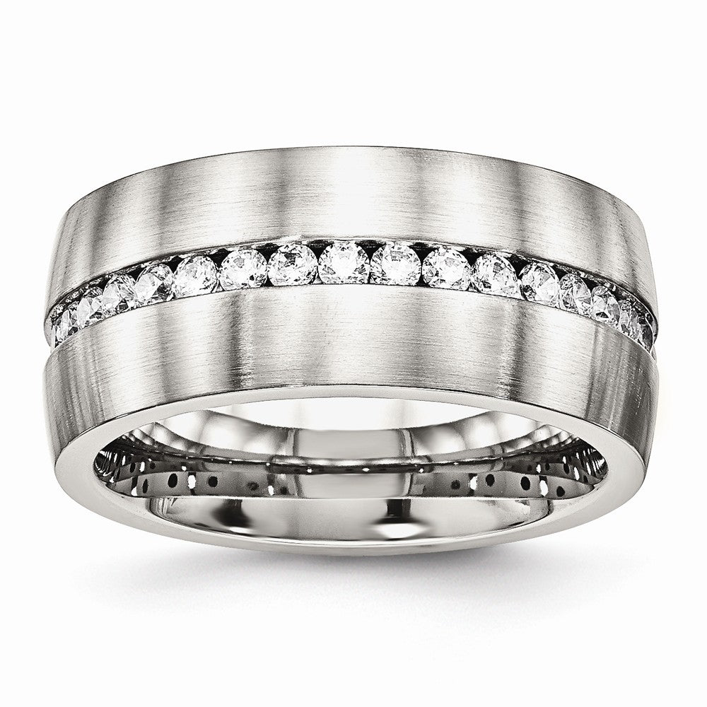 Stainless Steel Wedding Band with Synthetic CZ, Polished & Brushed Finish Main image