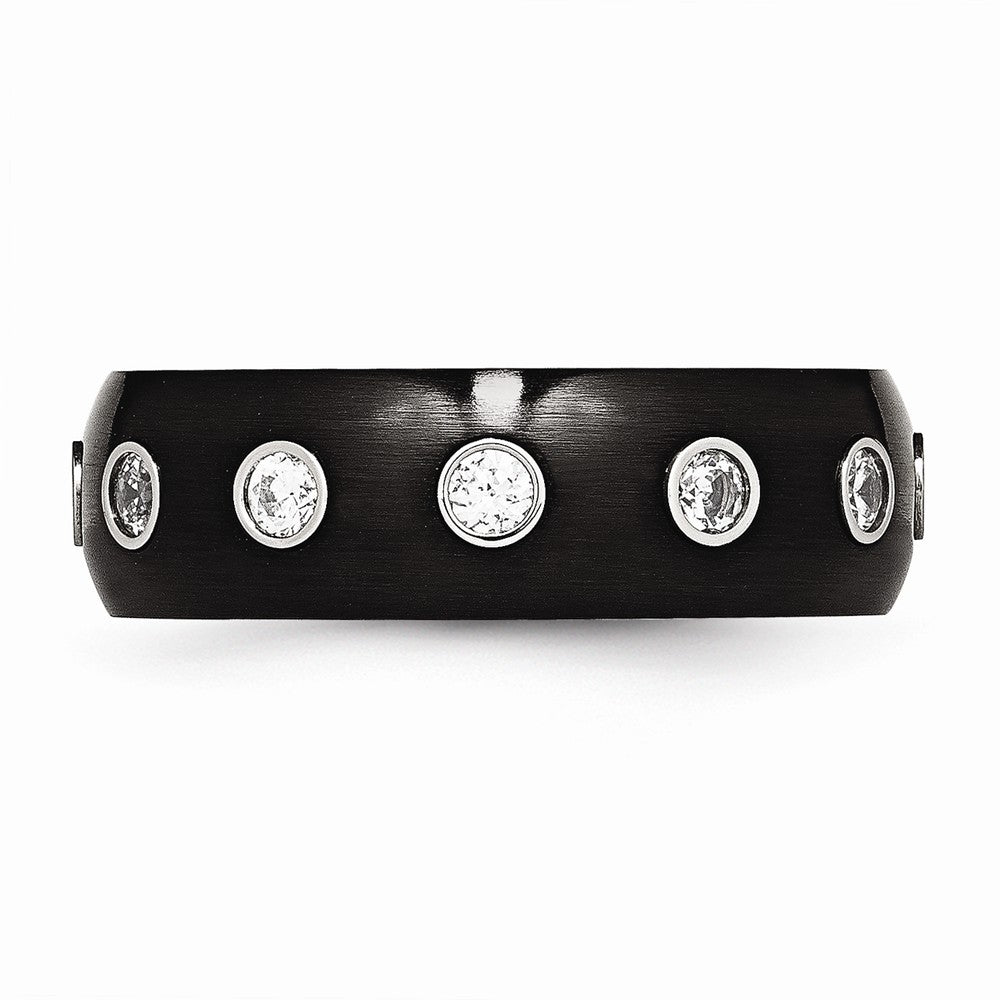 Sophia Jewelers Stainless Steel Black IP CZ Wedding Band with Polished Finish