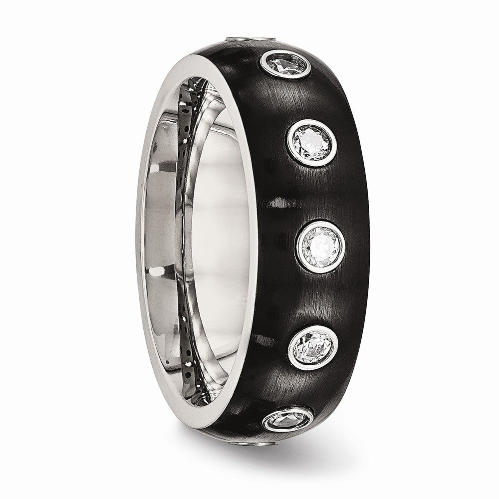 Sophia Jewelers Stainless Steel Black IP CZ Wedding Band with Polished Finish