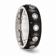 Sophia Jewelers Stainless Steel Black IP CZ Wedding Band with Polished Finish