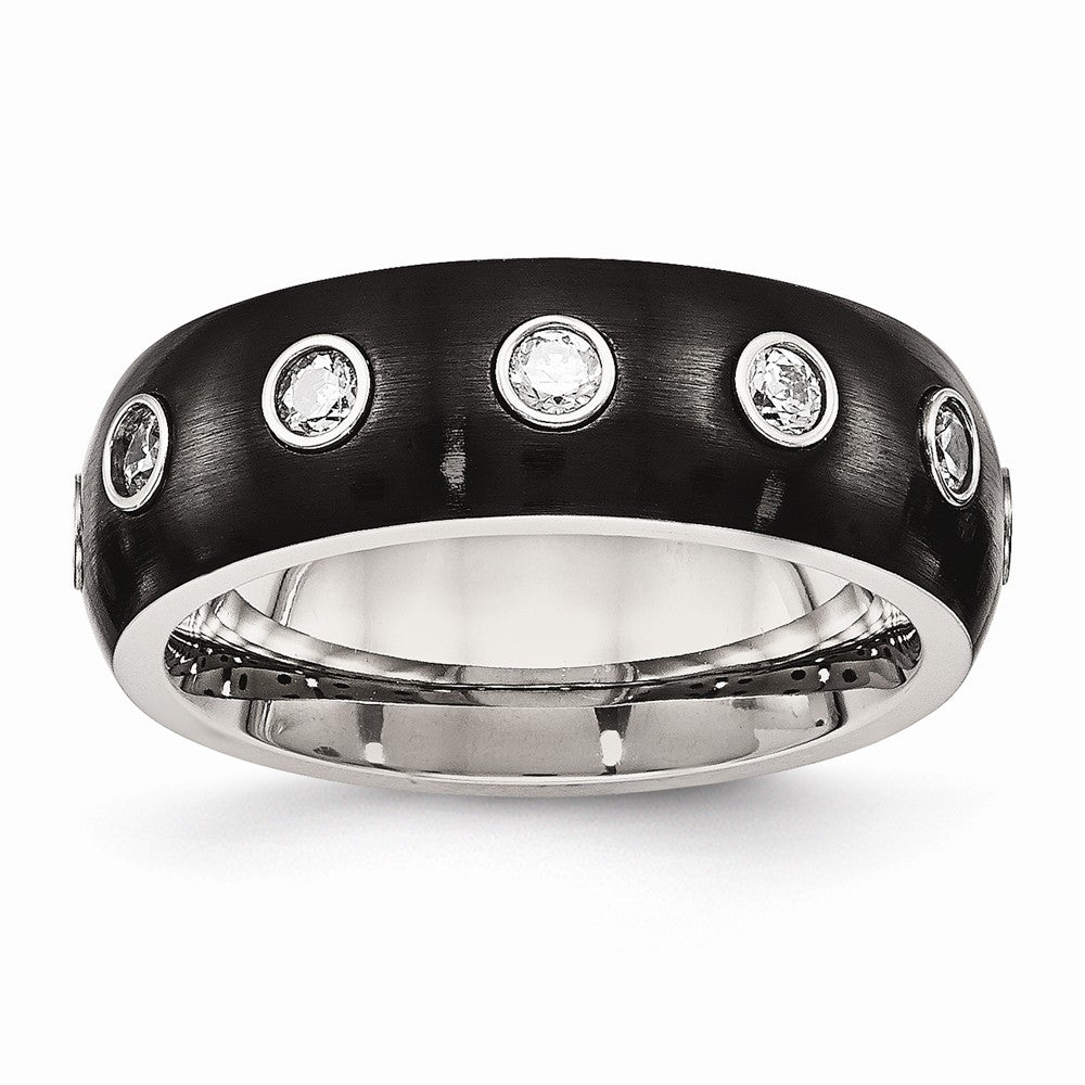 Sophia Jewelers Stainless Steel Black IP CZ Wedding Band with Polished Finish