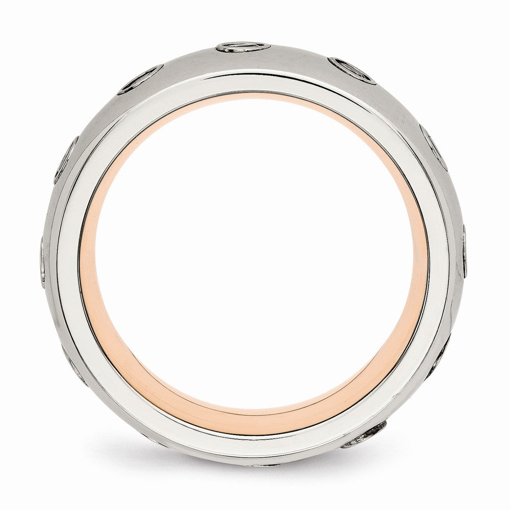 CZ Wedding Band in Stainless Steel with Rose IP Inlay, 7mm