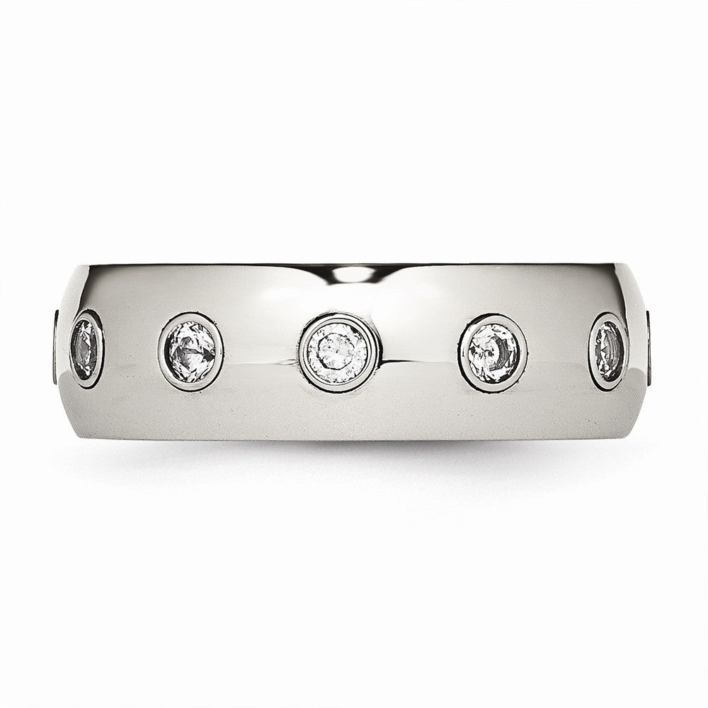 CZ Wedding Band in Stainless Steel with Rose IP Inlay, 7mm