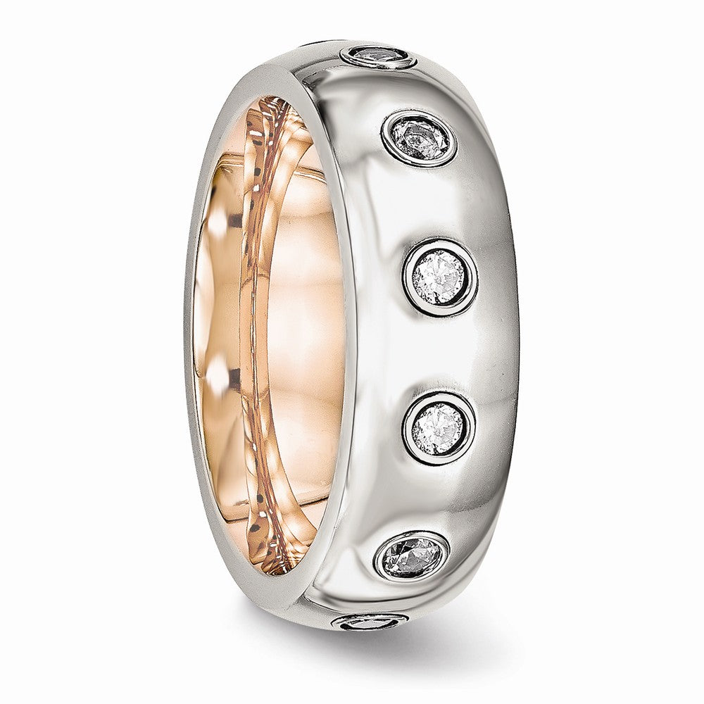 CZ Wedding Band in Stainless Steel with Rose IP Inlay, 7mm