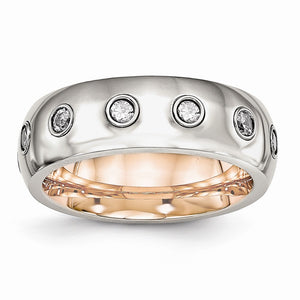 Cubic Zirconia Wedding Band in Rose-Tone Stainless Steel with Smooth Edges, 7mm - Sophia Jewelers
