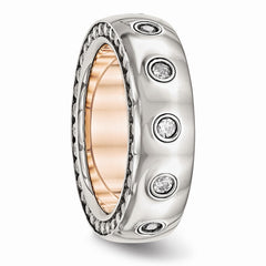 Stainless Steel Polished Rose IP Plated CZ Inlay Ring