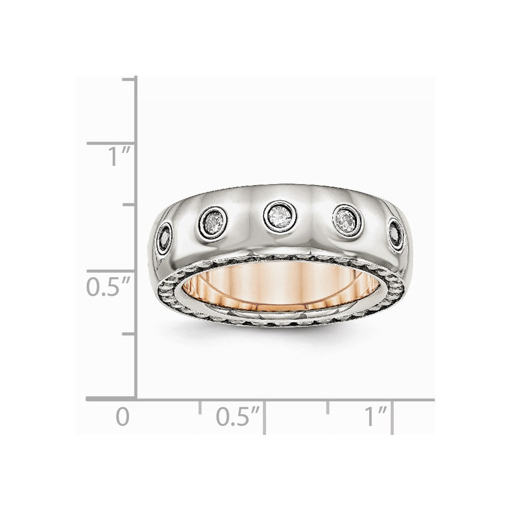 Stainless Steel Polished Rose IP Plated CZ Inlay Ring