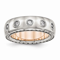 Stainless Steel Polished Rose IP Plated CZ Inlay Ring