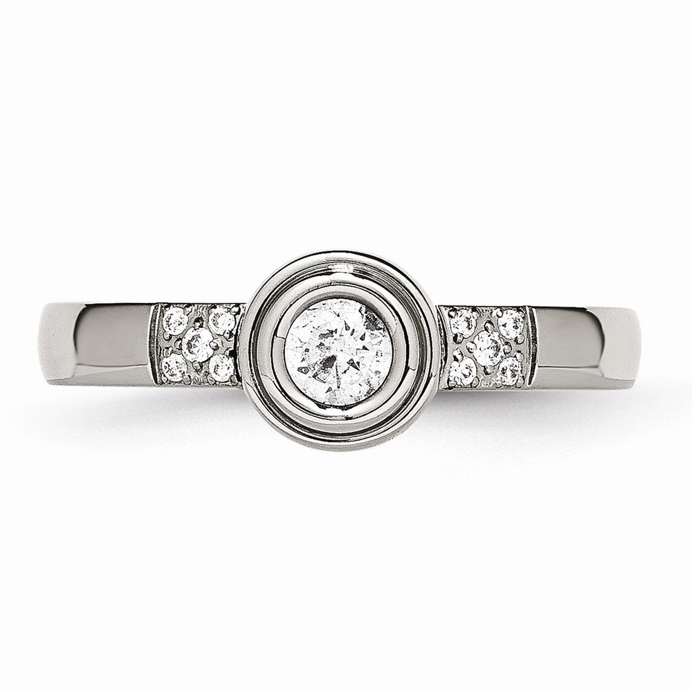 Sophia Jewelers Polished Stainless Steel CZ Wedding Band Elegant and Modern
