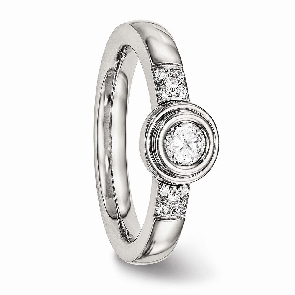 Sophia Jewelers Polished Stainless Steel CZ Wedding Band Elegant and Modern
