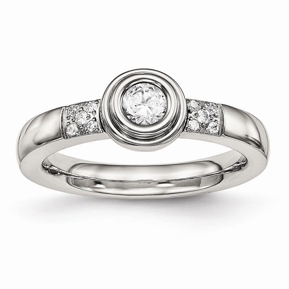 Sophia Jewelers Polished Stainless Steel CZ Wedding Band Elegant and Modern