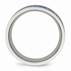 Stainless Steel Polished w/ Blue Carbon Fiber Inlay Textured Edge Ring