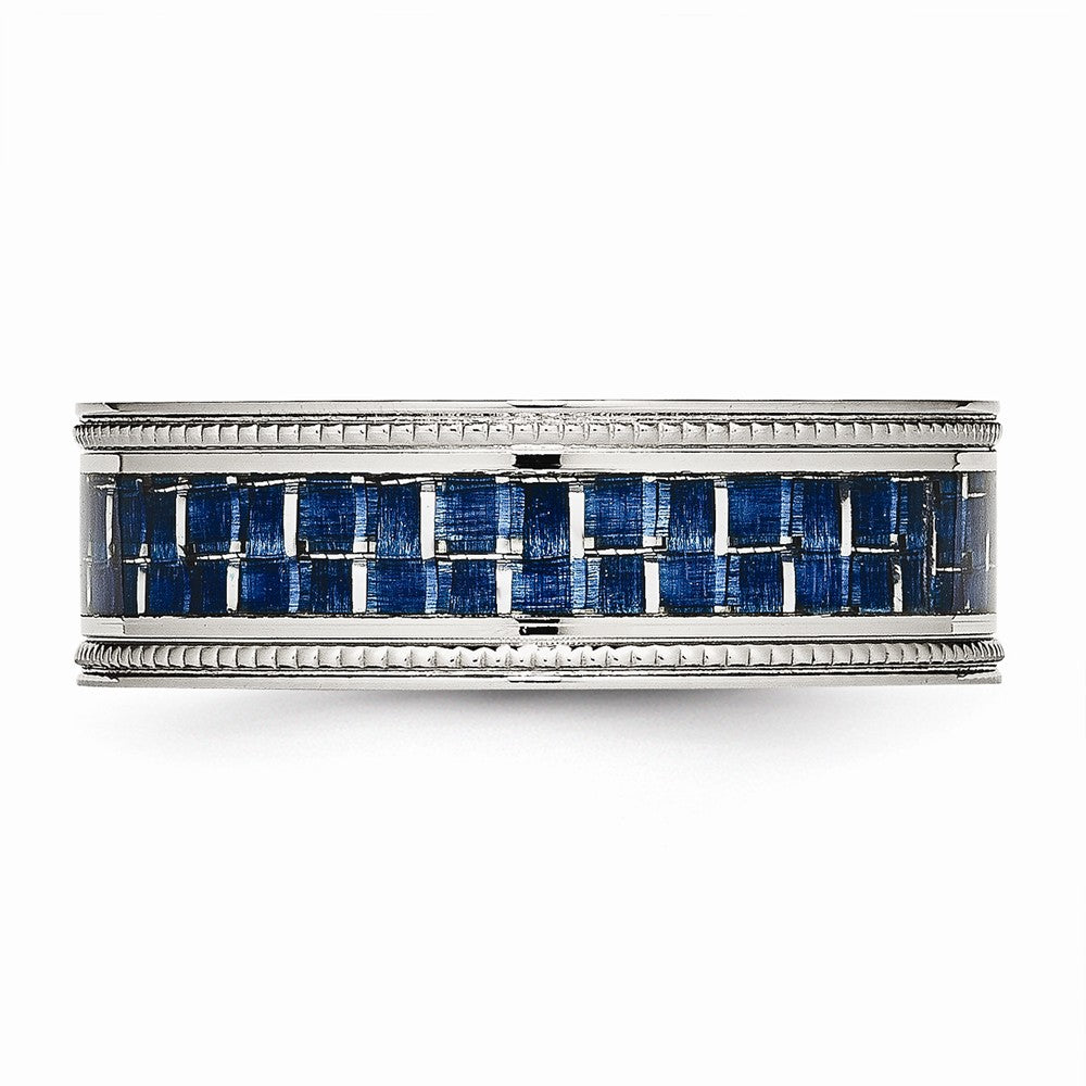 Blue Carbon Fiber Inlay Wedding Band in Stainless Steel, 8mm