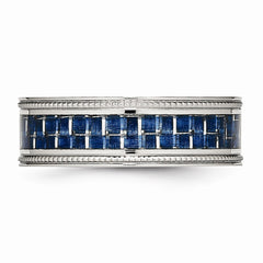 Sophia Jewelers Stainless Steel Wedding Band with Blue Carbon Inlay - 7 - 7