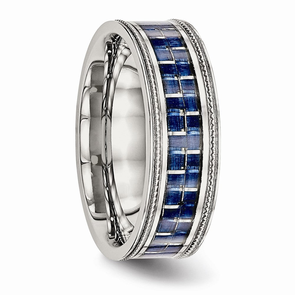 Blue Carbon Fiber Inlay Wedding Band in Stainless Steel, 8mm