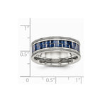 Stainless Steel Polished w/ Blue Carbon Fiber Inlay Textured Edge Ring