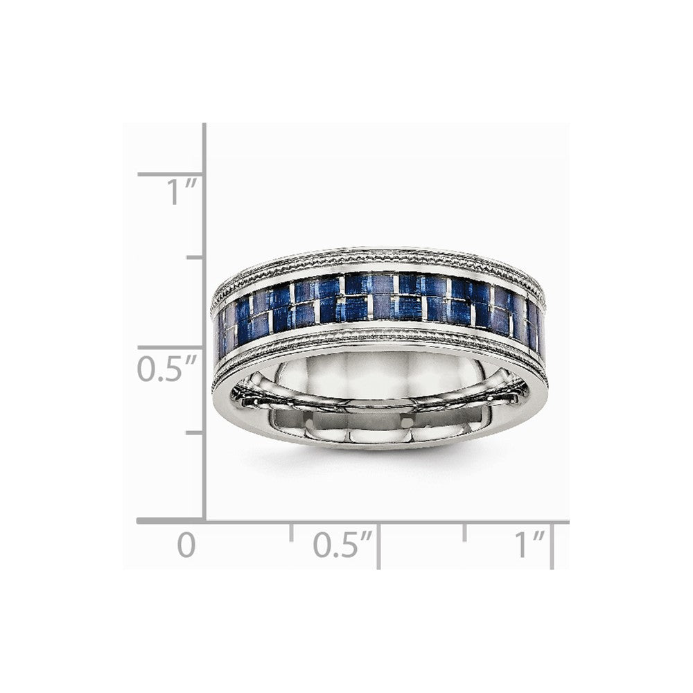 Stainless Steel Polished w/ Blue Carbon Fiber Inlay Textured Edge Ring