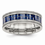 Blue Carbon Fiber Inlay Wedding Band in Stainless Steel, 8mm