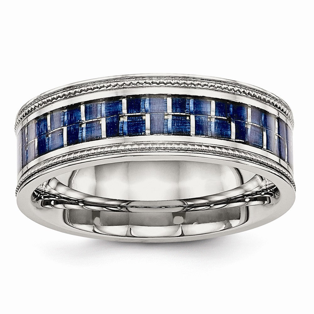 Sophia Jewelers Stainless Steel Wedding Band with Blue Carbon Inlay - 7 - 7